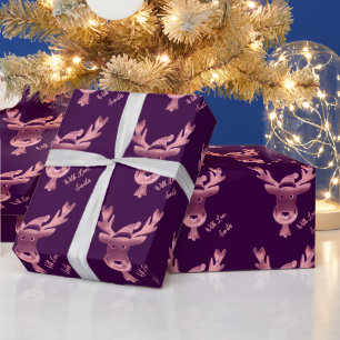Modern Pink Purple Reindeer Cute Christmas Wrapping Paper