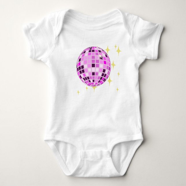 Modern Pink Purple Retro Disco Ball  Baby Bodysuit (Front)