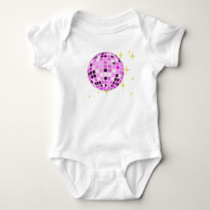 Modern Pink Purple Retro Disco Ball Beige Baby Bodysuit