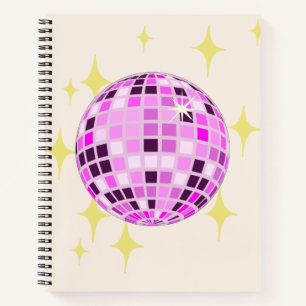Modern Pink Purple Retro Disco Ball Beige Notebook