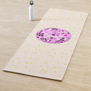 Modern Pink Purple Retro Disco Ball Beige Yoga Mat