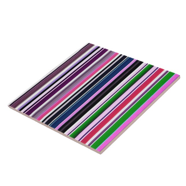 Modern Pink Purple Stripes Collection Ceramic Tile (Side)