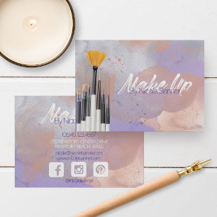 Modern Pink Purple Watercolor Makeup Brushes Business Card