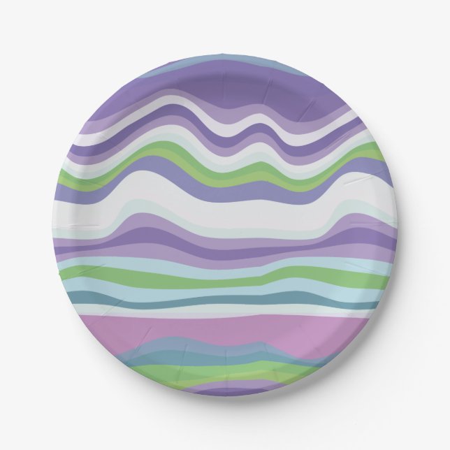 Modern Pink Purple Wavy Pattern Paper Plate (Front)