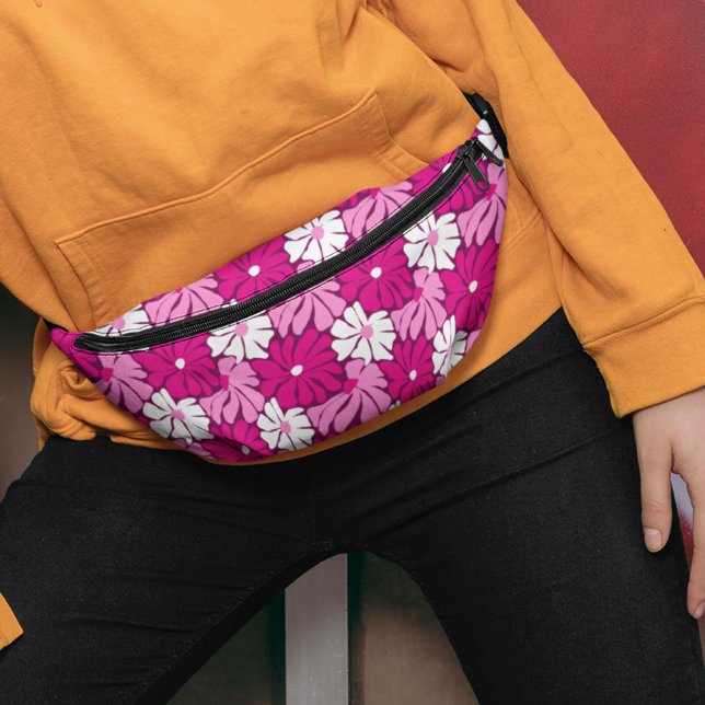 Modern Pink Purple White Floral Girly Pattern Bum Bags (Creator Uploaded)