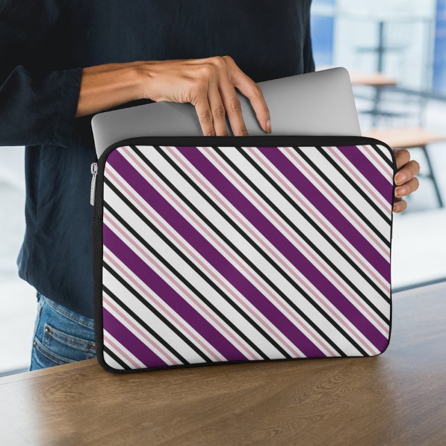 Modern Pink Purple White Stripes Pattern Laptop Sleeve (Creator Uploaded)