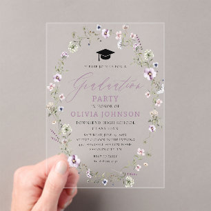 Modern Pink Purple Wildflower Graduation Acrylic Invitations