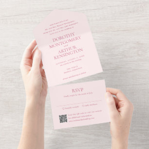 Modern Pink QR Code Elegant Wedding All In One Invitation