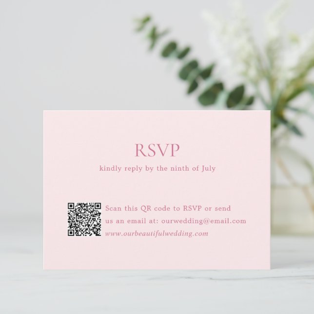 Modern Pink QR Code Elegant Wedding RSVP Card (Standing Front)