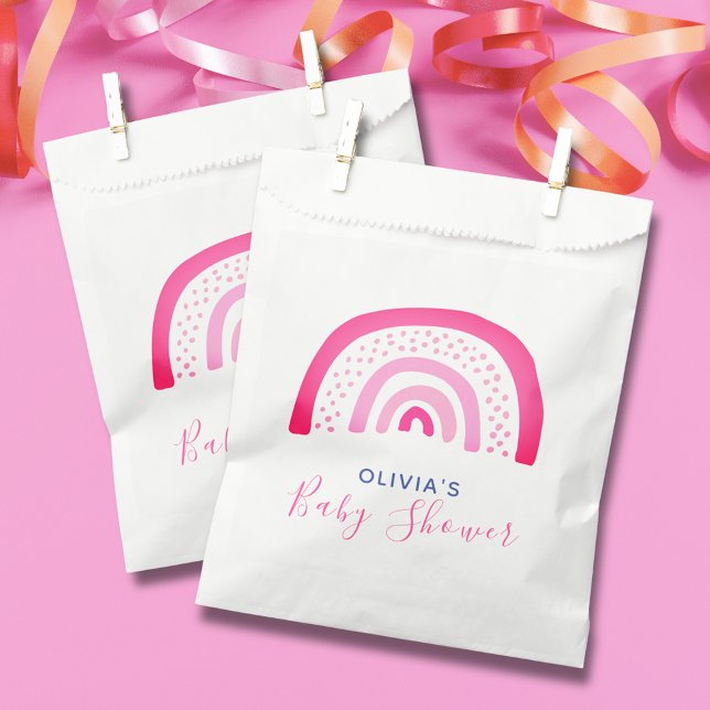 Modern Pink Rainbow Baby Shower Favour Bag (Modern pink rainbow girls baby shower favor bags.  Matching items available.)