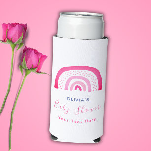 Modern Pink Rainbow Baby Shower Seltzer Can Cooler