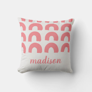 Modern Pink Rainbow Grey Adorable Kids Custom Cushion