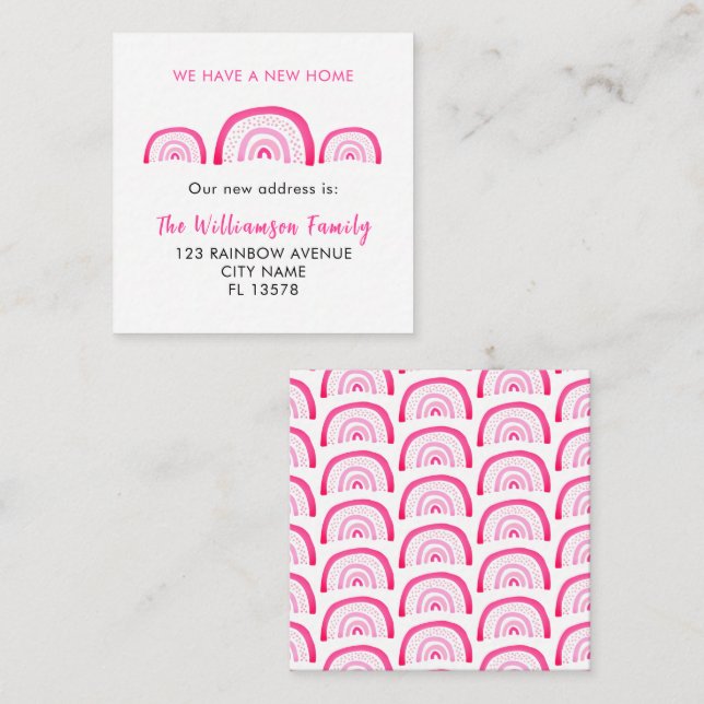 Modern Pink Rainbow Moving House Card (Front/Back)