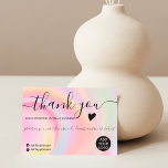 Modern pink rainbow unicorn marble order thank you<br><div class="desc">Modern pink rainbow unicorn marble holographic business order thank you. Add your social media. With an elegant signature script font,  all the colours are editable ,  add your logo.</div>
