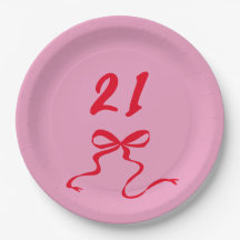 Modern Pink Red 21st Birthday Bow Illustration