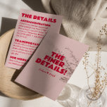 Modern Pink Red Bold Bright Unique Wedding Details Enclosure Card<br><div class="desc">Simple and stylish retro colourful wedding guest info details. With funky warm pink background and red magenta bold and  hand written  text layout . All the info are customisable as website,  transportation,  accommodation . Grab it along with other products from this classy hand made retro wedding suite.</div>
