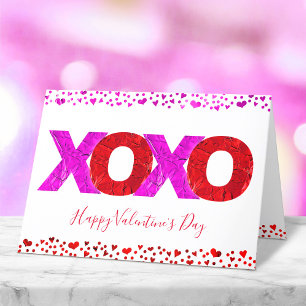 Modern Pink Red Bold XOXO Valentine’s Day Hearts Holiday Card