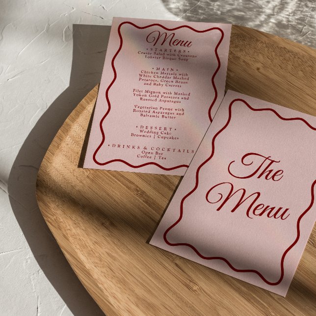 Modern Pink Red Bright Funky Retro Dinner Wedding Menu (Creator Uploaded)