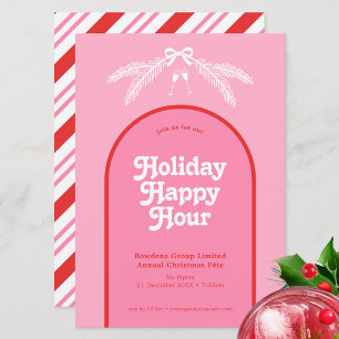 Modern Pink Red Candy Cane Christmas Holiday Party Invitation