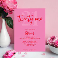 Modern Pink Red Elegant 21st Birthday
