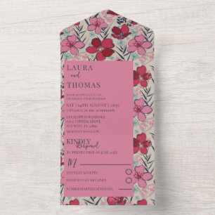Modern Pink & Red Floral Wedding All In One Invitation