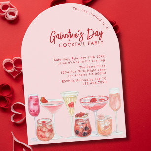 Modern Pink & Red Galentine's Day Cocktail Party Invitation