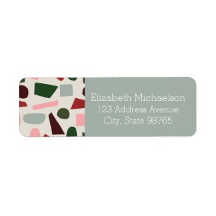 Modern Pink Red Green Abstract Geometric  Pattern Return Address Label