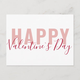 Modern Pink Red Happy Valentine`s Day Script Holiday Postcard