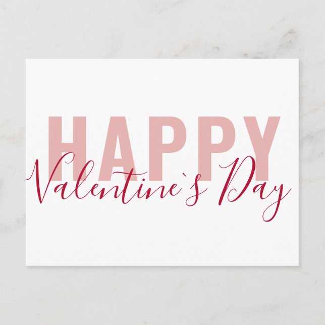 Modern Pink Red Happy Valentine`s Day Script Holiday Postcard (Front)