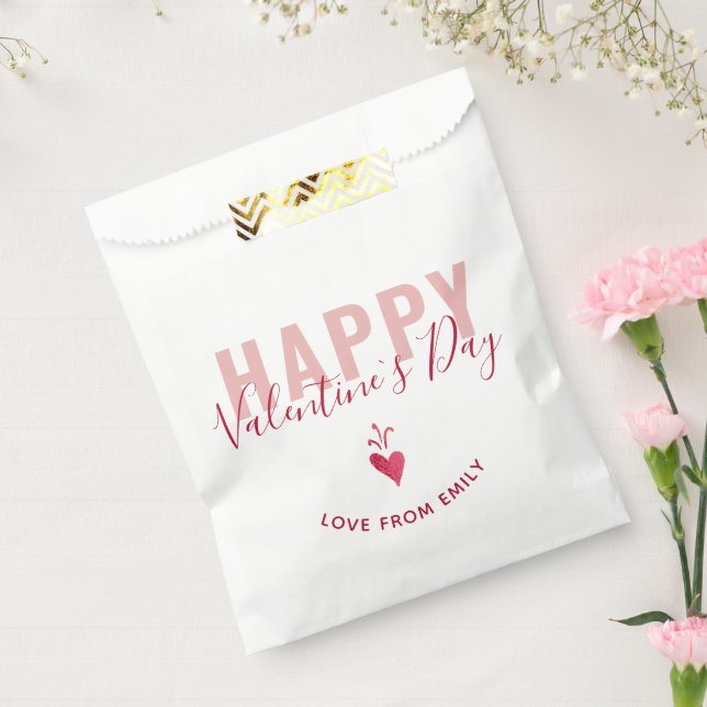 Modern Pink Red Heart Happy Valentine`s Day Script Favour Bag (Sealed)