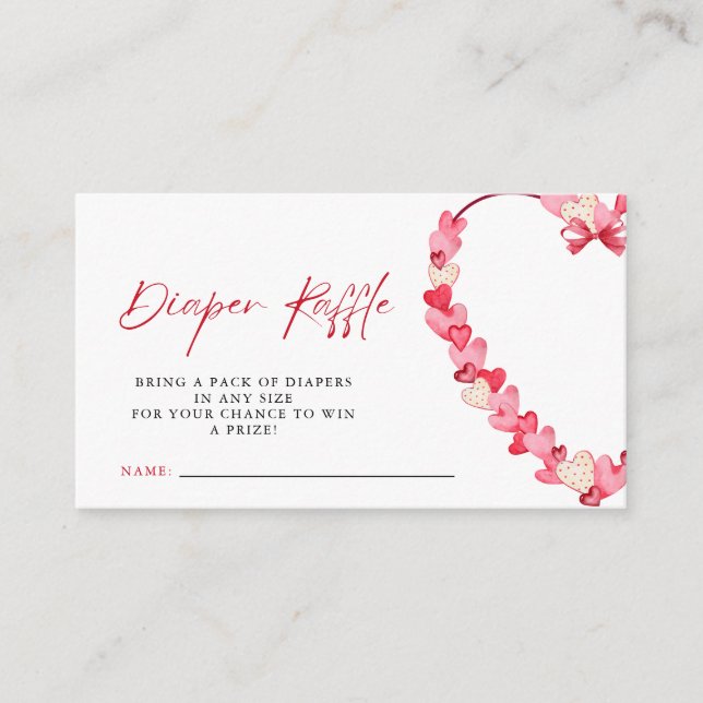 Modern Pink Red Hearts Baby Shower Diaper Raffle Enclosure Card (Front)