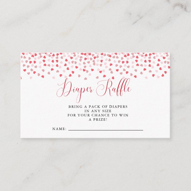 Modern Pink Red Hearts Baby Shower Diaper Raffle Enclosure Card (Front)