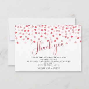 Modern Pink Red Hearts Baby Shower Thank You Card