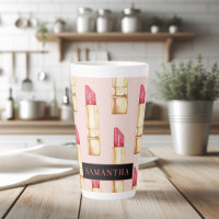 Modern Pink & Red Lipstick Pattern Girly With Name