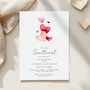 Modern Pink Red Little Sweetheart Baby Shower Invitation
