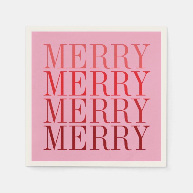 Modern Pink Red Merry Holiday Christmas Retro Napkin (Front)
