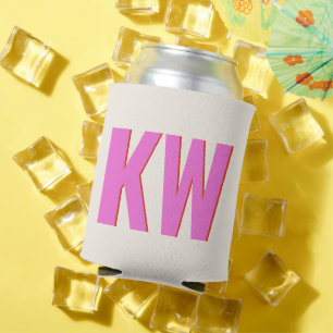 Modern Pink Red Shadow Monogram Personalised Can Cooler