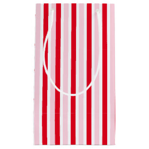Modern Pink Red Striped Christmas Small Gift Bag