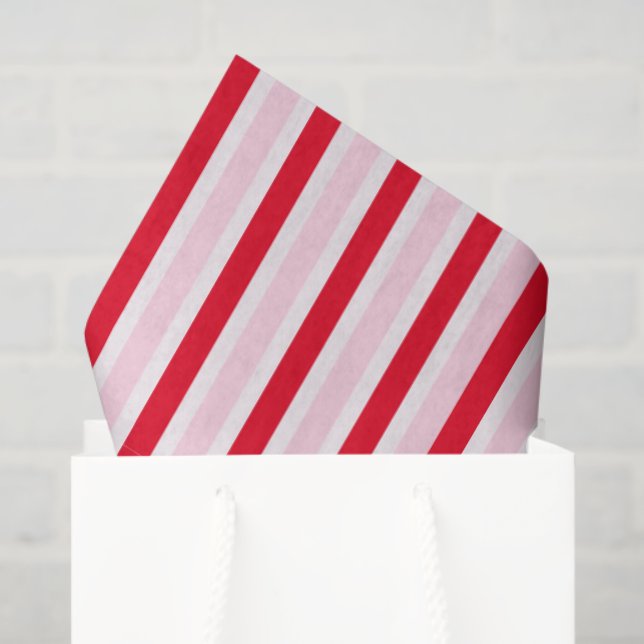 Modern Pink Red Striped Christmas Tissue Paper (Gift Bag)