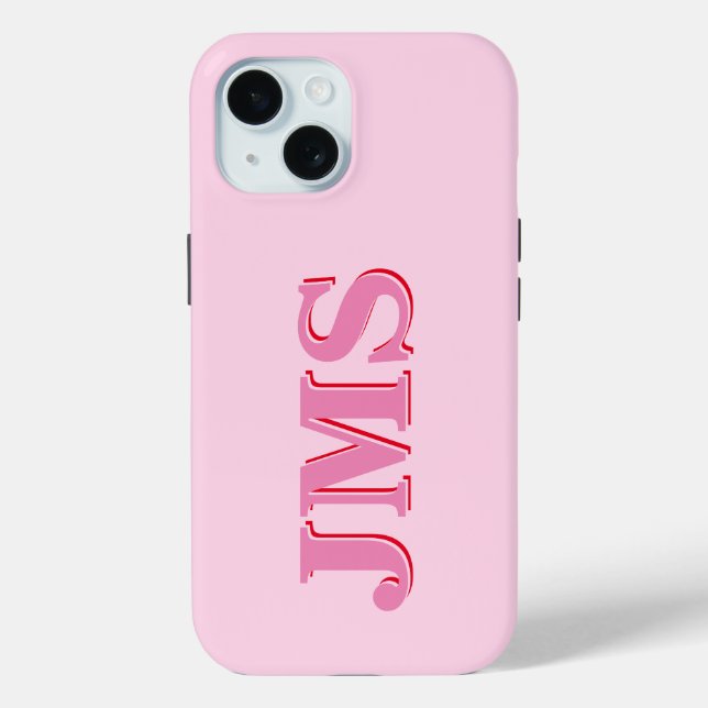 Modern Pink Red Three Letter Initial Monogram Case-Mate iPhone Case (Back)