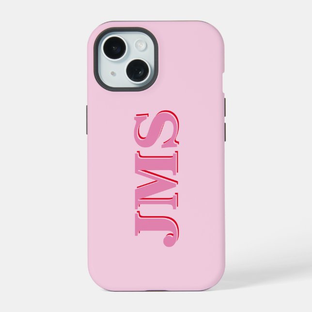 Modern Pink Red Three Letter Initial Monogram iPhone 15 Case (Back)