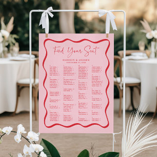 Modern Pink Red Wavy Alphabetical Seating Chart