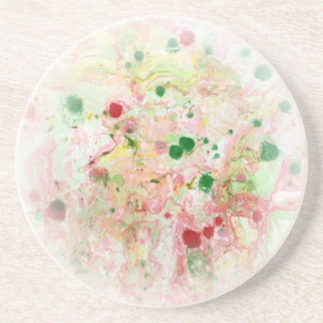 Modern Pink Red Yellow Green Abstract Template Coaster (Front)