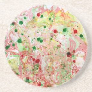 Modern Pink Red Yellow Green Marble Look Abstract Coaster