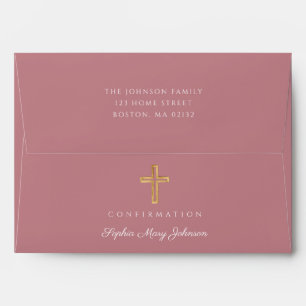 Modern Pink Religious Cross Girl Confirmation Envelope