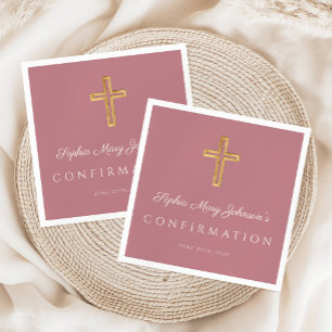Modern Pink Religious Cross Girl Confirmation Napkin