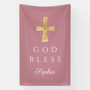 Modern Pink Religious Cross Girl God Bless Banner