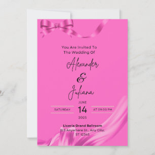 Modern Pink Ribbon Wedding Invite for Summer Wed