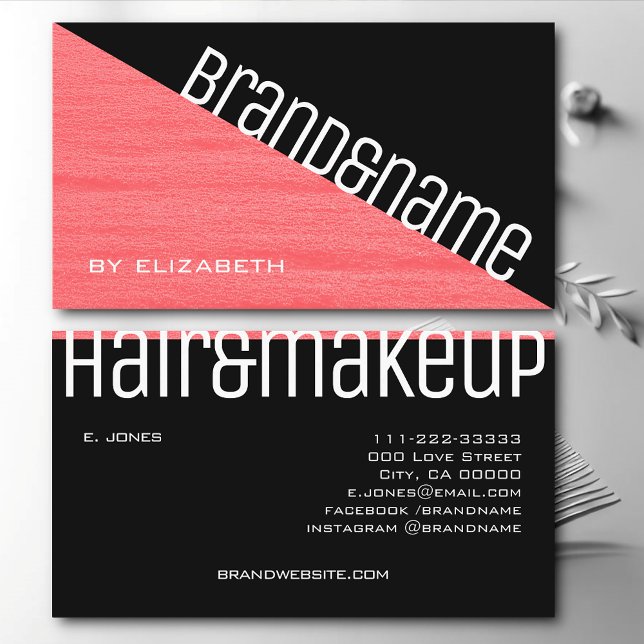 Modern Pink Rosé Black Black Triangle Two Coloured Business Card (Creator Uploaded)
