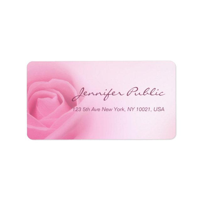 Modern Pink Rose Calligraphed Script Template Label (Front)